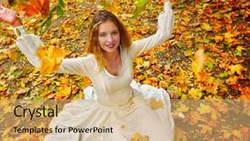  Presentation with long sleeve - PPT theme with foliage bouquet sitting on fall background and a coral colored foreground