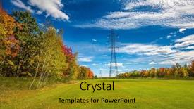  Presentation with green foliage - Beautiful presentation theme featuring foliage electricity transmission air-line backdrop and a gold colored foreground