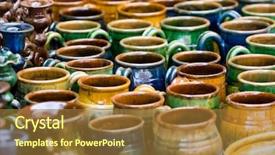  Presentation with pottery - Presentation theme having folk art - glazed colourful pottery products ready background and a tawny brown colored foreground