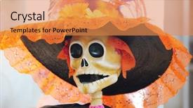  Presentation with mexican - Beautiful slide deck featuring folk art - mexican inspired skull backdrop and a gold colored foreground