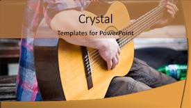  Presentation with city street - Amazing theme having folk art - musician playing guitar on city backdrop and a coral colored foreground