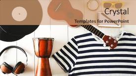  Presentation with art - Colorful PPT theme enhanced with folk art - musician set on white wooden backdrop and a coral colored foreground