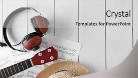  Presentation with top hat - Presentation featuring folk art - small guitar headphones music sheets background and a light gray colored foreground