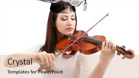  Presentation with graduation white cap - Beautiful presentation theme featuring folk art songs - beautiful young woman and violin backdrop and a coral colored foreground