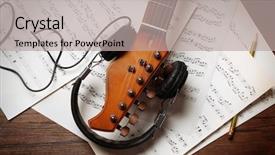  Presentation with music notes - Presentation theme having folk art songs - electric guitar and headphones background and a light gray colored foreground