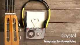  Presentation with cassette - Cool new theme with folk art songs - music recording scene with guitar backdrop and a coral colored foreground