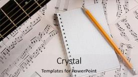  Presentation with music sheets - Amazing PPT theme having folk art songs - music recording scene with guitar backdrop and a  colored foreground