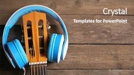  Presentation with music headphones - PPT theme consisting of folk art songs - music recording scene with guitar background and a violet colored foreground