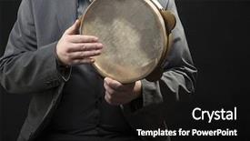  Presentation with tambourine - Audience pleasing theme consisting of folk art songs - tambourine player over black background backdrop and a  colored foreground