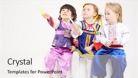  Presentation with old traditional romanian folk costumes - Colorful presentation theme enhanced with folk costumes sits with sticks backdrop and a sky blue colored foreground