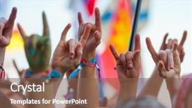  Presentation with festival dance - Cool new PPT theme with folk dance - people cheering at rock festival backdrop and a violet colored foreground