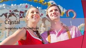  Presentation with fair - Theme consisting of folk festival - couple visiting together bavarian fair background and a coral colored foreground