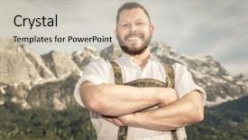  Presentation with traditional - Slide deck featuring folk festival - traditional bavarian man background and a soft green colored foreground