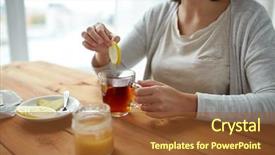  Presentation with traditional medicine medicine - Slide deck consisting of health traditional medicine and ethnoscience concept - close up of woman adding lemon to tea cup background and a tawny brown colored foreground