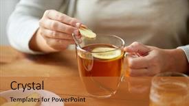  Presentation with traditional medicine medicine - Slides having health traditional medicine and ethnoscience concept - close up of woman adding ginger to tea cup with lemon and honey background and a red colored foreground