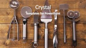  Presentation with kitchen utensils - Colorful slide deck enhanced with crockery steel - metal kitchen utensils on table backdrop and a tawny brown colored foreground