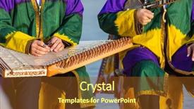  Presentation with percussion instrument - Slide deck consisting of folk uzbek percussion musical instrument background and a tawny brown colored foreground