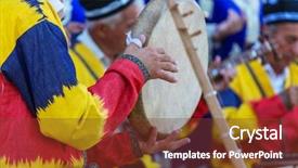  Presentation with folk dance - Theme with folk uzbek percussion musical instrument background and a tawny brown colored foreground