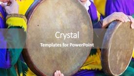  Presentation with percussion instrument - Slide deck featuring folk uzbek percussion musical instrument background and a coral colored foreground