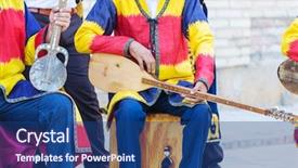  Presentation with percussion instrument - Presentation theme having folk uzbek percussion musical instrument background and a ocean colored foreground