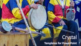  Presentation with percussion instrument - PPT theme enhanced with folk uzbek percussion musical instrument background and a navy blue colored foreground