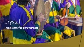  Presentation with percussion instrument - Presentation design featuring folk-uzbek-percussion-musical-instrument background and a navy blue colored foreground