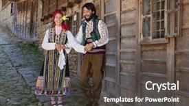  Presentation with folklore - PPT layouts with folkclore - young bulgarian couple showing traditional background and a dark gray colored foreground