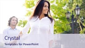  Presentation with man and woman - Beautiful presentation design featuring man's hand and lead backdrop and a  colored foreground