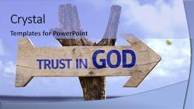  Presentation with trust god - Presentation enhanced with follow jesus - trust in god wooden sign background and a light blue colored foreground