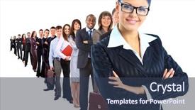  Presentation with woman leader - Colorful theme enhanced with manager leader - business woman and her team backdrop and a ocean colored foreground