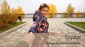  Presentation with automobile driver hand hold steering - PPT layouts featuring follow me beautiful little girl background and a coral colored foreground