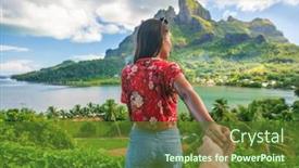  Presentation with walking trail - Slide set consisting of follow-me-couple-influencers-tourists background and a tawny brown colored foreground