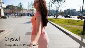  Presentation with follow us - Presentation theme featuring follow me young beautiful brunette background and a soft green colored foreground