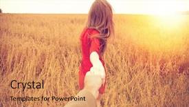  Presentation with field - Colorful PPT layouts enhanced with follow me young beautiful brunette backdrop and a coral colored foreground