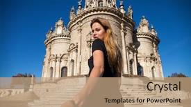  Presentation with black church - Slides enhanced with follow me young beautiful woman background and a coral colored foreground