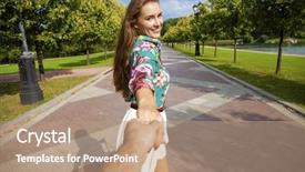  Presentation with park - Theme with follow me young beautiful woman background and a coral colored foreground