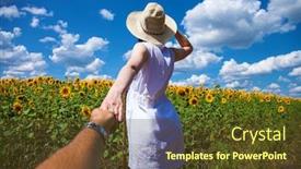  Presentation with sunflowers - Theme having follow-me-young-girl-holding background and a tawny brown colored foreground