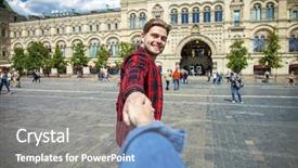  Presentation with russian - Amazing PPT theme having follow me young happy guy backdrop and a gray colored foreground