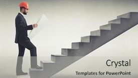  Presentation with blueprint - Amazing PPT theme having follow up - businessman in orange hardhat holding backdrop and a light gray colored foreground