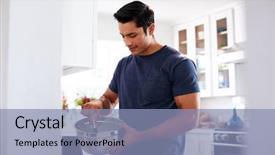  Presentation with millennial - Theme with follow up - millennial hispanic man preparing cake background and a light blue colored foreground