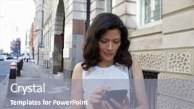  Presentation with navigating - PPT layouts with follow up - woman in the street navigating background and a gray colored foreground