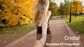  Presentation with blonde holds a magnifying glass - Presentation design featuring followers - follow me beautiful young blonde background and a coral colored foreground