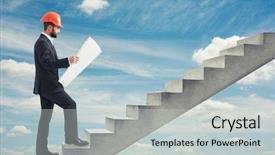  Presentation with blue orange - PPT theme featuring following up on concrete stair background and a light gray colored foreground