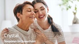  Presentation with mother tiger and lion - Presentation design consisting of fond - beautiful mother and daughter are background and a coral colored foreground