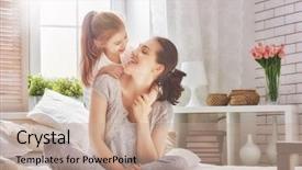 Presentation with displaying a happy mother cudd - Audience pleasing PPT layouts consisting of fond - happy loving family mother backdrop and a  colored foreground