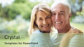  Presentation with senior couple - Colorful slide deck enhanced with fond - portrait of smiling senior couple backdrop and a mint green colored foreground