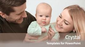  Presentation with parents - Beautiful PPT theme featuring fond - young parents with baby backdrop and a  colored foreground