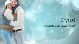  Presentation with winter - Presentation theme having fond - young winter couple against blurred background and a light blue colored foreground