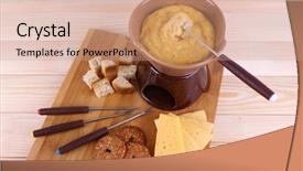  Presentation with cutting board - Presentation enhanced with fondue biscuits slices of cheese background and a  colored foreground