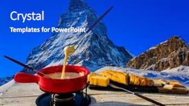  Presentation with blue cheese - Slide set having fondue cheese swiss winter ski background and a cobalt blue colored foreground